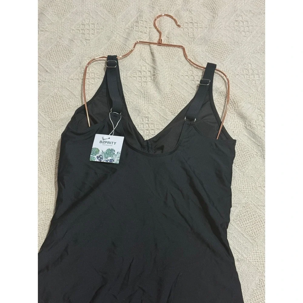 B2PRITY Black One‎ Piece Swimsuit Ruched V Neck Tummy Control Bathing Suit XL